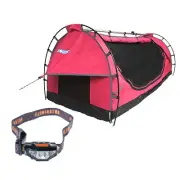 Adventure Kings Deluxe Single Camping Swag PINK + LED Head Torch