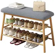 MOMOGEE Bamboo Shoes Bench Seat Shoe Rack 2 Tier Storage Stool Rack with Hidden Storage Compartment for Entryway Hallway Bedroom Living Room Shoes Shop (70 * 27 * 44cm)
