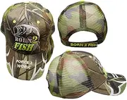 [AES] Born 2 (to) Fish Forced 2 Work MESH Camouflage Camo Embroidered Cap Hat, Camouflage, One Size