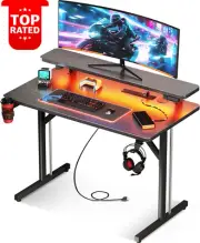 Gaming Desk LED Lights Power Outlets 80x50x88Cm Gaming Table Monitor Shelf Desk
