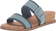 NEW Anne Klein Women's Blue Slip On Sandals Size 9 Brida Cork Wedge Heel Buckle
