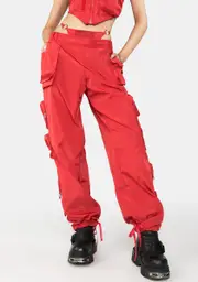 [Namilia] Red Nylon Tactical Pants With Detachable Panty