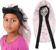 brcok Kids Braid Long Bonnet Girls Satin Bonnet Sleeping Cap Double Layer with tie Band Silk Hair Bonnet for Toddler Child