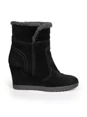 Black Suede Shearling Lined Wedge Boots