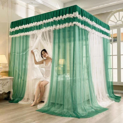 Double Layers Yarn Mosquito Net Landing Dust Proof Bed Curtain Drapes Queen King