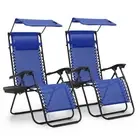 Zero Gravity Chair Set of 2 with Canopy Shade, Patio Folding Anti Gravity