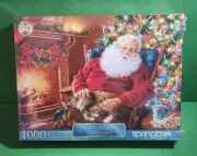 Springbok Puzzle Santas Cat Nap 1000 Piece Kitty 24x30" Box Factory Sealed New