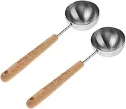 KICHOUSE 2pcs Stainless Steel Measuring Spoon Wooden Handle for Tea Salt Sugar 25ml