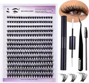 280pcs Extension Kit, DIY Clusters Eyelash Kit, 8-16mm Mix Curl Individual Lashes With Bond and Seal Tweezers for Self Use (30D&40D-0.07D-8-16MIX KIT)