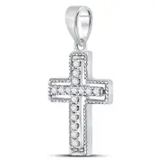 14k White Gold Round Diamond Roman Cross Pendant 1/10 Cttw