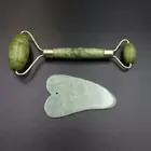 Natural Jade Scraper Massager -2In1 Green Roller And Gua Sha Tool Set With Stone