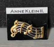 Anne Klein II 2 Tone Silver/Gold Brooch Pin Treble Clef Music Notes 2”