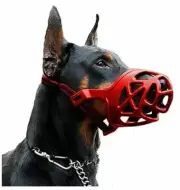 Dog Muzzle, Breathable Basket Muzzles-Red-Size 5