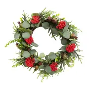 Wreath 45cm Plastic Banksia Silvergum Faux Plant Wall Hanging Home Decor Display