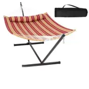 Atesun Hammock with Stand and Detachable Pillow 450 lbs. Capacity in Red Stripes
