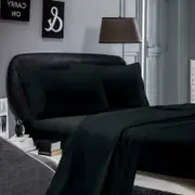 Fabric Fantastic 1000tc Ultra Soft Double Size Bed Black Flat & Fitted Sheet Set