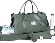 Gym Bag, with Shoes Compartment and Wet Pocket Travel, Waterproof, Duffel Bag, Gym Tote Bag, for Swimming, Yoga, Weekend Overnight Bag, Carry on Bag, Hospital Holdalls, for Womens Mens (Green)