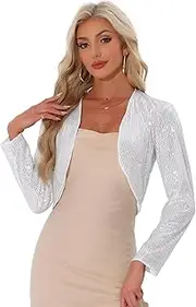 [Allegra K] Sequin Jacket for Women's Party Open Front Cropped Sparkly Bolero Shrug