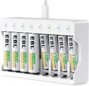 Slots AA AAA Battery Charger and 4 AA and 4 AAA Rechargeable Batteries - 5V 2A