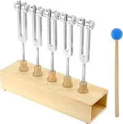 ETERMETA Brain Tuner Tuning Fork Set of 5, EEG Delta Theta Alpha Beta Tuning Forks with Wooden Voice Box (256 Hz, 259 Hz, 262 Hz, 267Hz, 271Hz)
