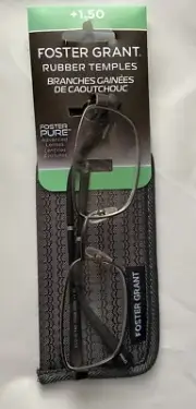 Foster Grant MANNING GUN Men's Reading Glasses +1.50 RUBBER TEMPLE Case NWT