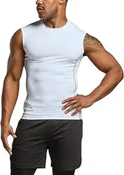 [TSLA] Men's Sleeveless Workout Shirts, Dry Fit Running Compression Cutoff Shirts, Athletic Training Tank Top