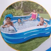 在飛比找Yahoo!奇摩拍賣優惠-INTEX56475 原廠4坐位靠背充氣游泳池 充氣游泳圈 