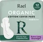 Rael Extra Long Overnight Organic Cotton Cover Pads with Wings (12 Count)