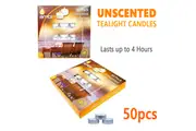 50pcs Tealight Candles 4 Hours Unscented Tea Light Wax Home Wedding Party Decor BULK