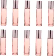 BAZEITFLOW 10Pcs Refillable Essential Oil Roller Bottles Pink Frosted Containers Portable Perfume Oil Dispenser Compact Design for Travel and Daily Use