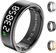 Smart Rings for Men with Display Screen, Fitness Ring with Wireless Charging, Sleep Tracker Ring with Heart Rate, Health Rings for Activity Monitoring/Steps/Calories, for iOS Android (Black,12#)