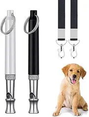 TEAFIRST 2Pack Dog Whistle, Professional Dog Training Whistle to Stop Barking, Adjustable Ultrasonic Silent Dog Whistle, Professional Recall Dog Training Whistles, with Lanyard（Black+White