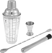 4 Pack Glass Cocktail Shaker Kit, 400ml Cocktail Mixer Set with Clear Scale Glass Mixing Shaker with Measuring Cup and Mixing Spoon and Stainless Steel Bartender Kit