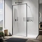 ELEGANT Black Frame Shower Screen 10mm Tempered Glass, Easy to Clean,Walk in Bathroom Fixed Panel, 1000x1900mm