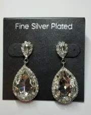 Silver Plated Special Occasion Earrings Cubic Zirconia's Teardrops #85