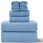 8 Piece Oversized Bath Towels Set Blue,2 Extra Large Bath Towel Sheets,2 Hand...