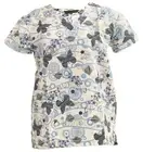 Womens Microfiber Medical Scrub Printed Tops Gray Butterflies Light Blue Loops L
