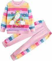 [zarmfly] Little Girls Unicorn Outfits 2 Piece Kids Ruffle Sleeve Sweatshirt + Leggings Fall Leopard Clothing Sets 2-10 Years Old