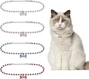 4 Pack Crystal Dog Collar & Cat Collar Cute Pet Bone Rhinestone Collars Adjustable Necklace for Small/Medium/Large Dogs (Style1, L/35cm)