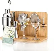 USEERIL Martini Set of 2 Martini Glasses, Mixology Bartender Kit, Cocktail Shaker with Bamboo Stand for Drink Mixer, Bar Set for Home Warming Gifts, Home Bar, Party Favors