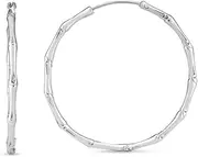 [JewelryWeb] 925 Sterling Silver Polished Bamboo Hoop Earrings With Endless Clasp Rhodium Plated-Hoop Earring for Women