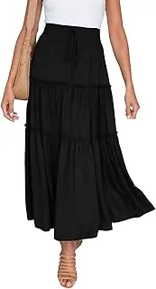 [Generic] Women Skirt Ruffle Tiered High Elastic Waist Maxi Dress Skirts