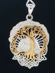 Celtic Knotwork Sterling Silver & Gold Tree of Life Pendant Designer Jewelry
