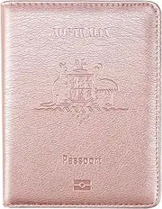 [ILIYAH] Passport Holder Compact RFID Passport Wallet Passport Protector Lightweight Leather Passport Covers with Card Slots Travel Holder(Golden Pink)