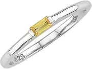 [Silvershake] Extra Ultra Petite Natural Yellow Sapphire White Gold Plated 925 Sterling Silver Minimalist Stackable East-West Promise Solitaire Gemstone Ring Jewelry for Women Size 7.5, 7.5, Sterling