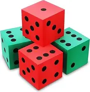 Shappy 4 Pieces 3.5 Inch Foam Dice Cube Jumbo Dice with Number Dots Big Dice Jumbo Giant Foam Dice Large Dice for Christmas Game Math Classroom Party Favors Bag Stuffers (Red, Green)