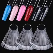 150 Pcs Nail Swatch Sticks with Ring, Clear Coffin Nail Polish Swatch Sticks, Ballerina False Nail Sample Sticks, Nail Practice Color Display Board Accessories for Home or Salon Use
