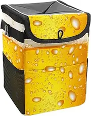 Car Trash Can with Lid and Storage Pockets Leak-Proof Organizer,Waterproof Garbage Can,Bubble Beer Texture