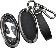 ontto Metal Key Cover Fit for Hyundai Sonata Hybrid Santa fe 2024 Key Fob,Leather Car Key Case Fit for Hyundai Ioniq 6 Kona