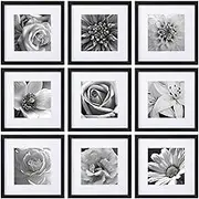 eletecpro 12x12 Picture Frames Black Set of 9, Wooden Square Frame Displays 8x8 with Mat and 12x12 without Mat, Poster Frame for Wall Hanging
